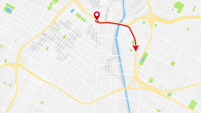 Animated red route arrow on Los Angeles California United States map