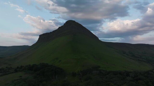 Dramatic aerial timelapse of clouds passing over the iconic green slopes of Benbulbin Mountain in Sligo, Ireland.