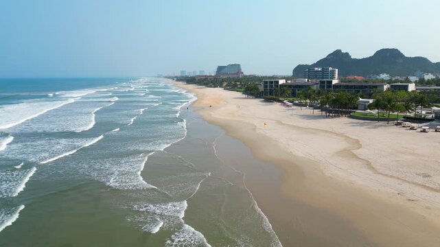 White Sand Tropical Beach Danang Vietnam Five Star Resort With Pool Drone Slow Track In 4K 30FPS