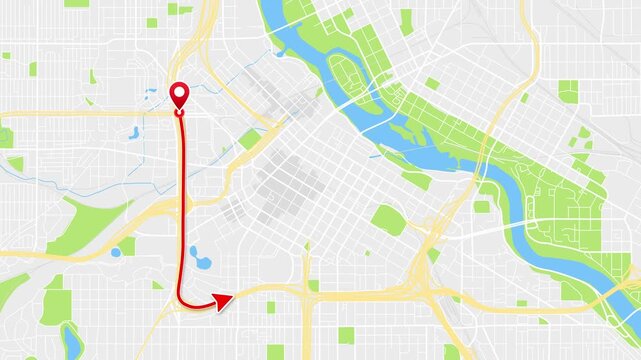 Animated red route arrow on Minneapolis Minnesota United States map