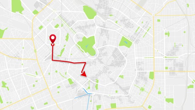 Animated red route arrow on Milan Lombardy Italy city map