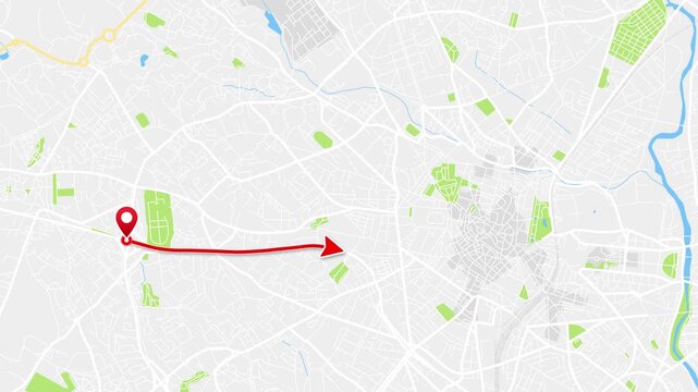 Animated red route arrow on Montpellier Occitanie France city map