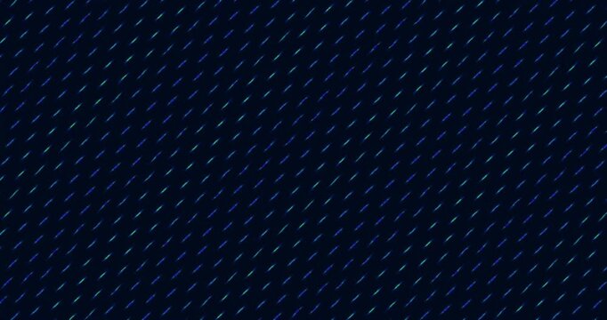 Abstract background with diagonal rows of glowing orange and pink light streaks, seamless motion pattern of neon particles.