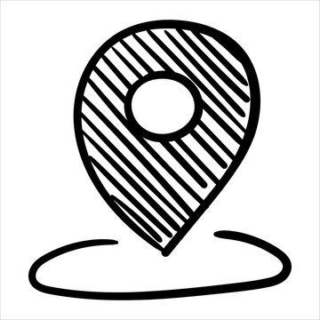 Hand-drawn location pin icon with doodle style, ideal for maps, GPS, and navigation interfaces.