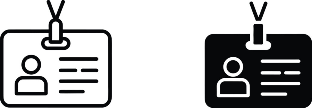 ID card icon set, employee badge and identification symbols for access control security and workplace management