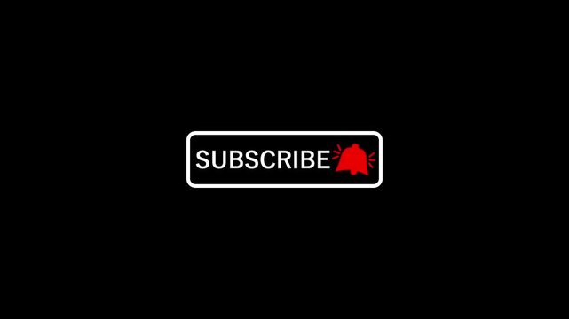 subscribe text with bell button animation. notification bell click on