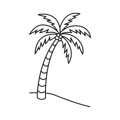 Logo agencia de viajes. Vacaciones de verano. Dibujo minimalista con líneas de una palmera con cocos en una playa © teracreonte