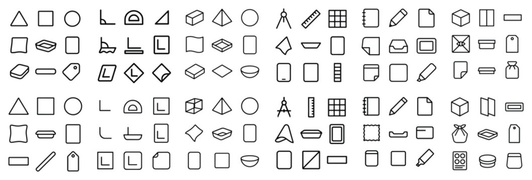 Interface and tools design icons with protractor cube pencil for digital presentation in outline design