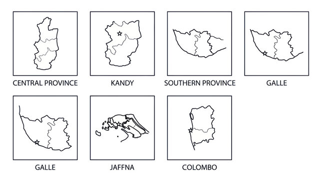 Sri lanka administrative regional maps and city district outlines