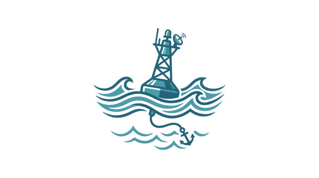 Illustration of a nautical buoy floating in the ocean waves.