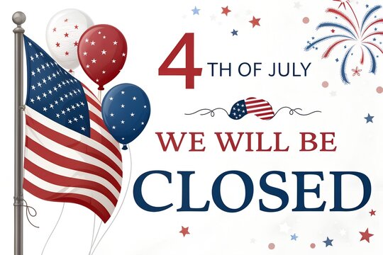 4th of July We Will Be Closed Sign, Patriotic Balloons Flag Independence Day Closure Poster, Festive July 4th Business Shop Closed Notice, American Flag Balloons Closed for Fourth of July, Colorful 4t