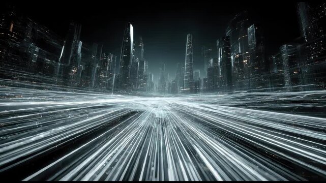 Seamless loop overlapping urban data pathways, AI-powered retracement convergence visualization.