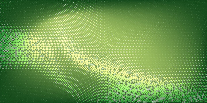 Abstract science fiction background with a twisted green wireframe mesh. Futuristic digital illustration featuring a smooth grid pattern and flowing wave lines.