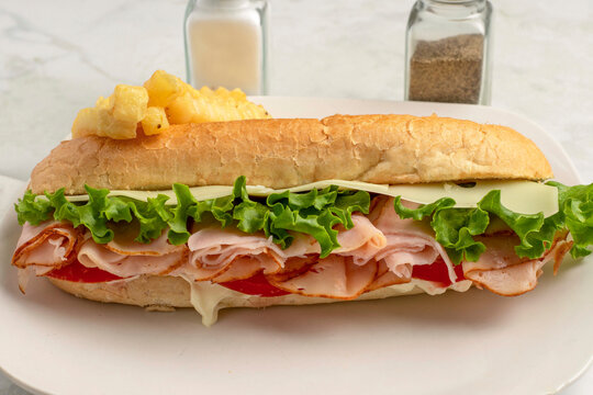 ham  sub  with french fries