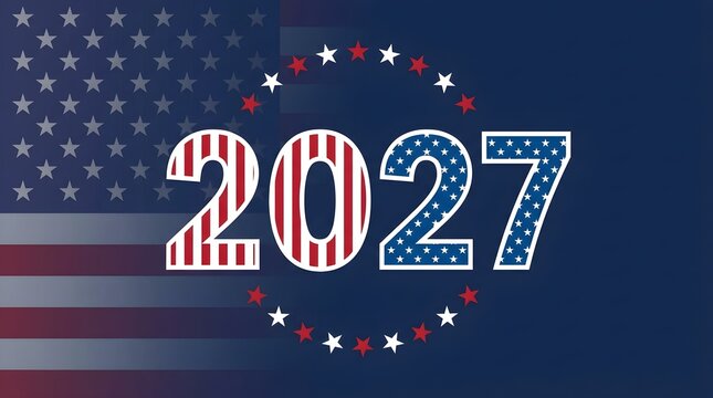The year 2027 is depicted with the American flag and stars, symbolizing patriotism and the future.