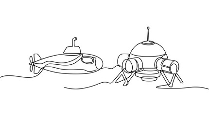 Minimalist Line Art: Submarine and Lunar Lander © Tani