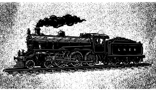 Vintage Steam Locomotive Silhouette Vector Illustration