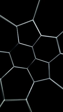 Soccer ball honeycomb pattern overlay with copy space and transparent background alpha channel, rotating seamless loop for football live event and broadcast stories 9:16