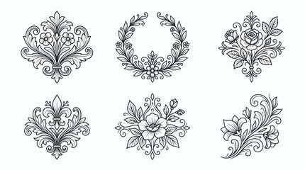 Ornate floral decorative ornaments and vintage fleur de lis symbols © Jarwo
