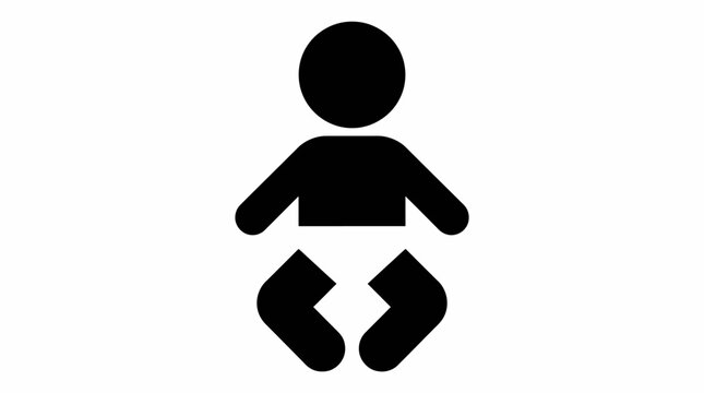 Baby icon vector illustration showing simple black silhouette of infant wearing diaper, representing childcare, newborn, parenting, nursery, and family design for baby-related services and products