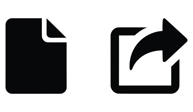 Basic flat black icons of document sheet and share action button for modern web interface.