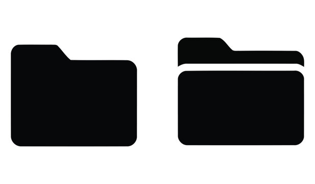 Black file folder icons for computer data storage management isolated on white background.