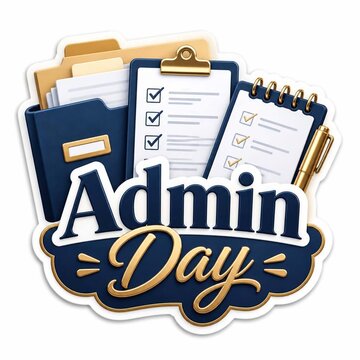 Administrative professionals day celebration concept with office supplies, clipboard, notepad, and folder, isolated on white background