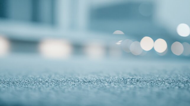 Abstract Urban Bokeh Lights on Grungy Pavement Surface in Soft Blue Tones