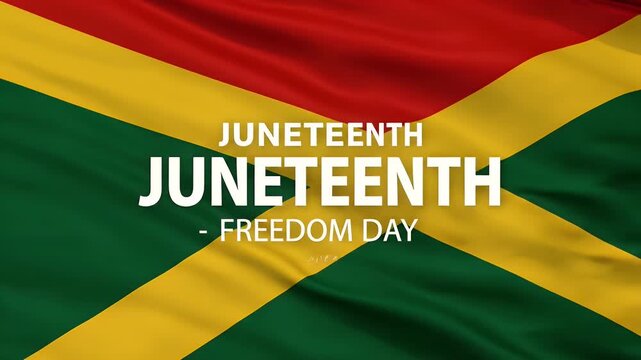 Juneteenth freedom day celebration background with waving flag and bold white text for social media