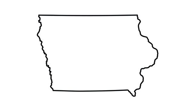 Outline map of Iowa state, USA, simple black line drawing on white background