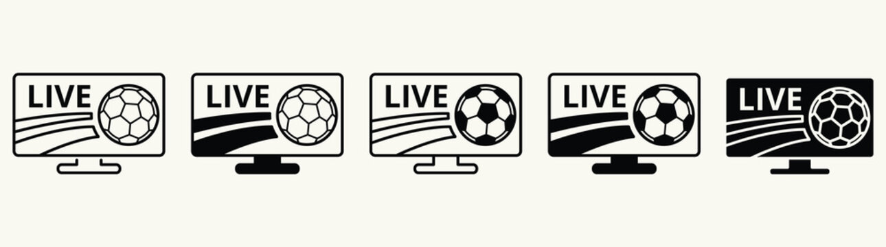 Live Football Match on TV Monitor Icon Set