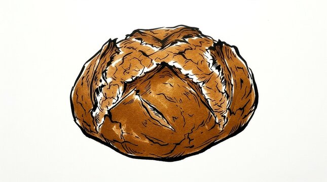 Sketch illustration of a round baked bread
