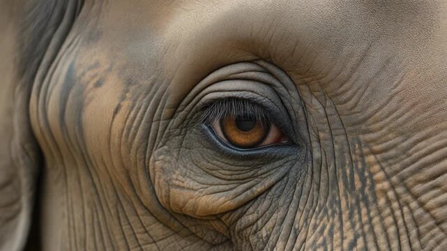 A detailed close-up capturing the profound depth and intricate texture of an elephant's wise and expressive eye, revealing the beauty of its natural skin patterns
