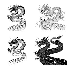 Fototapeta premium Great Wall of China icon featuring the world-famous historic fortification with watchtowers and winding architecture. Clean vector design ideal for travel, tourism, heritage, and educational projects.