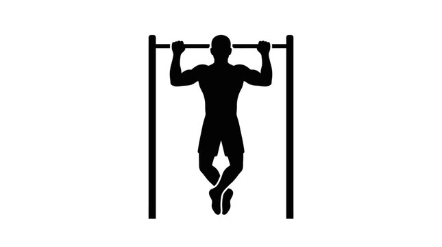 Silhouette of a man performing a pull up exercise on a bar.