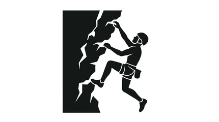 Obraz premium Silhouette of a rock climber scaling a steep cliff face.