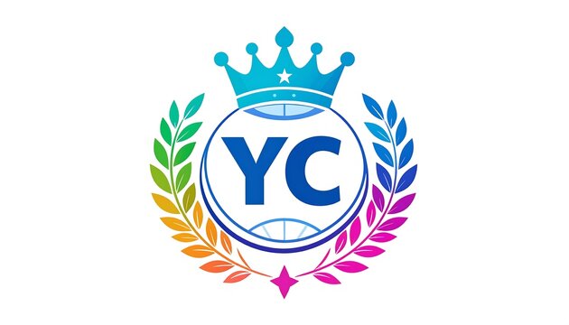 YC letters framed with a gradient laurel wreath and crown, bright and vibrant