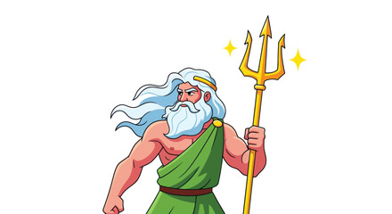 Powerful sea god neptune with white beard and golden trident © Joyo