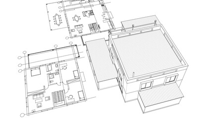 Fototapeta premium house architectural project sketch 3d illustration