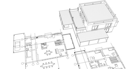 Fototapeta premium house architectural project sketch 3d illustration