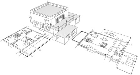 Fototapeta premium house architectural project sketch 3d illustration