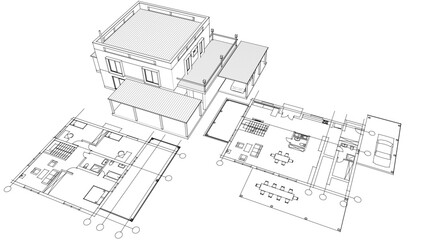 Fototapeta premium house architectural project sketch 3d illustration