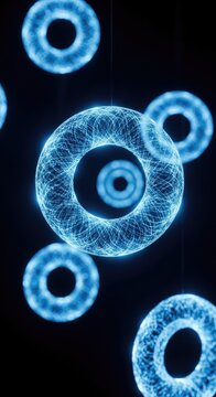 Glowing Blue Rings in Dark Space.