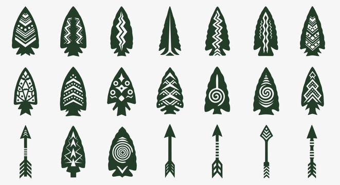 Tribal arrowhead collection with geometric ethnic patterns