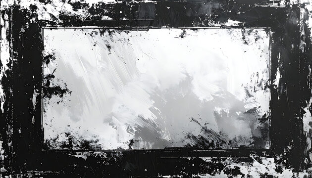Distressed black grunge frame with rough weathered edges, ink splatter texture, antique border overlay for vintage photography