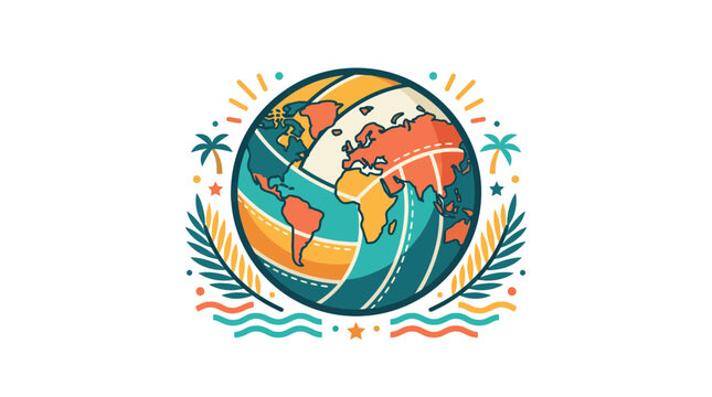 Volleyball World Globe Icon - Global Sport and Travel Concept