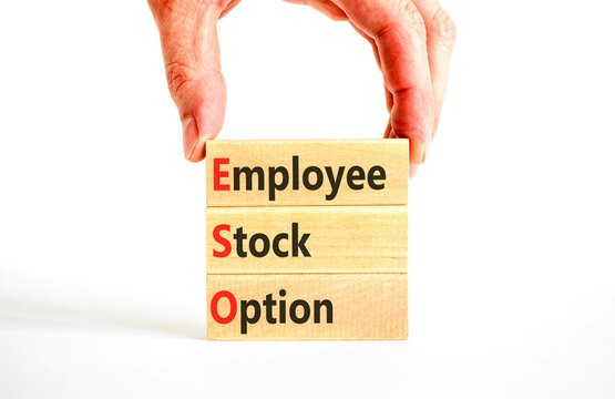 ESO employee stock option symbol. Concept words ESO employee stock option on beautiful wooden blocks. Beautiful white background. Business ESO employee stock option concept. Copy space.