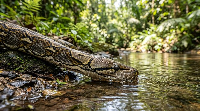 Reticulated Python Drinking Clean Stream