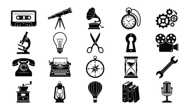 Vintage technology and objects collection icons vector illustration