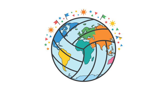 Volleyball World Globe Icon: Global Sport Celebration and Travel Concept